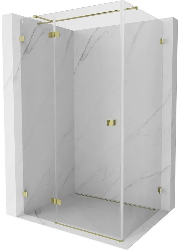 Mexen Lunar T, sklápací sprchový kút ľavý 135 x 80 cm, 8mm číre sklo, zlatý profil, 834T-135-080-50-00-L