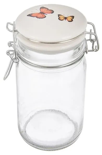 Sklenená dóza s keramickým viečkom a klipovým uzáverom JAR motýľ 0,25 l
