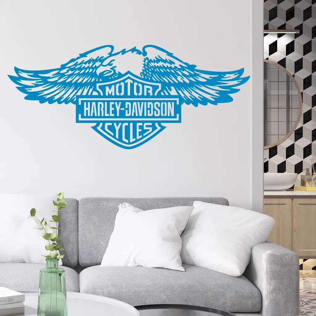 Veselá Stena Samolepka na stenu na stenu Harley Davidson orol Farba: modrá, Veľkosť: 60 x 26 cm