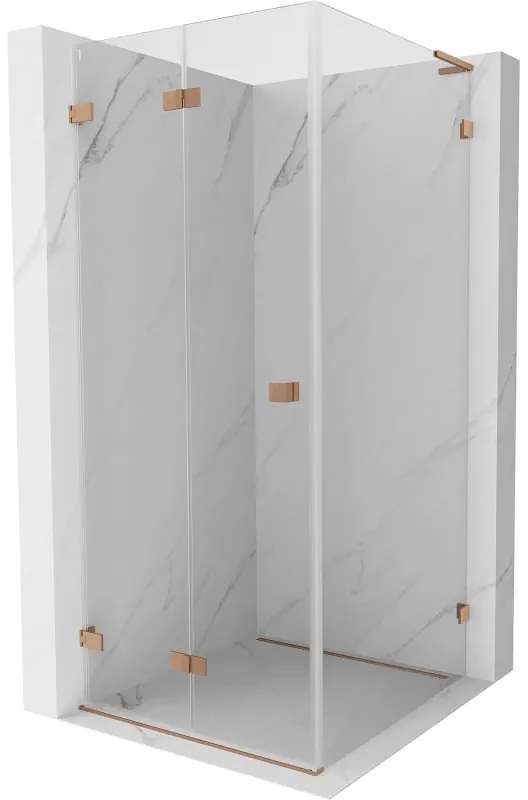 Mexen Lunar-F L, 1-krídlový sprchový kút so skladacími dverami, ľavý, 80 x 80 cm, 8mm číre sklo, medený profil, 836L-080-080-65-00-L