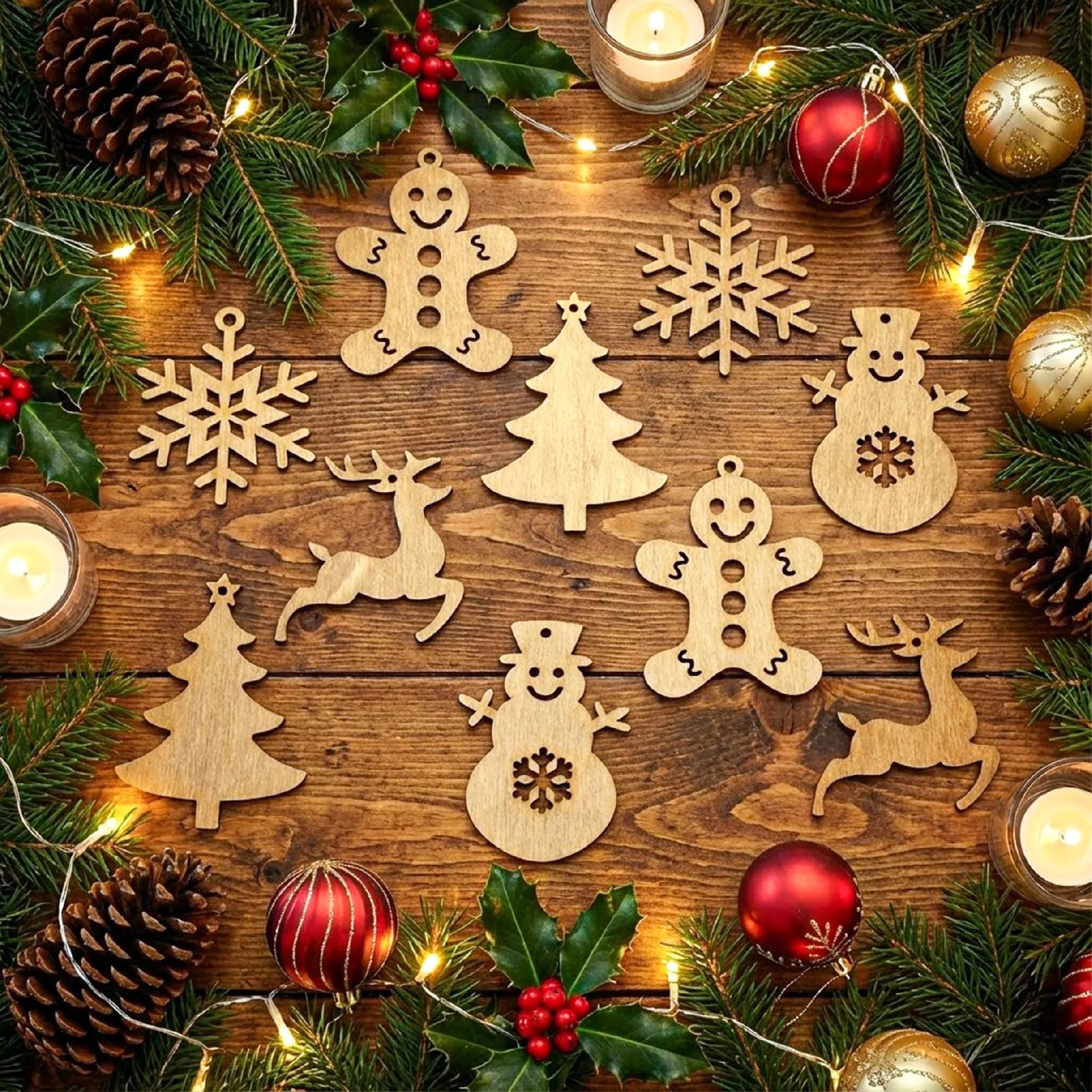 Krásne drevené vianočné ozdoby 10 ks