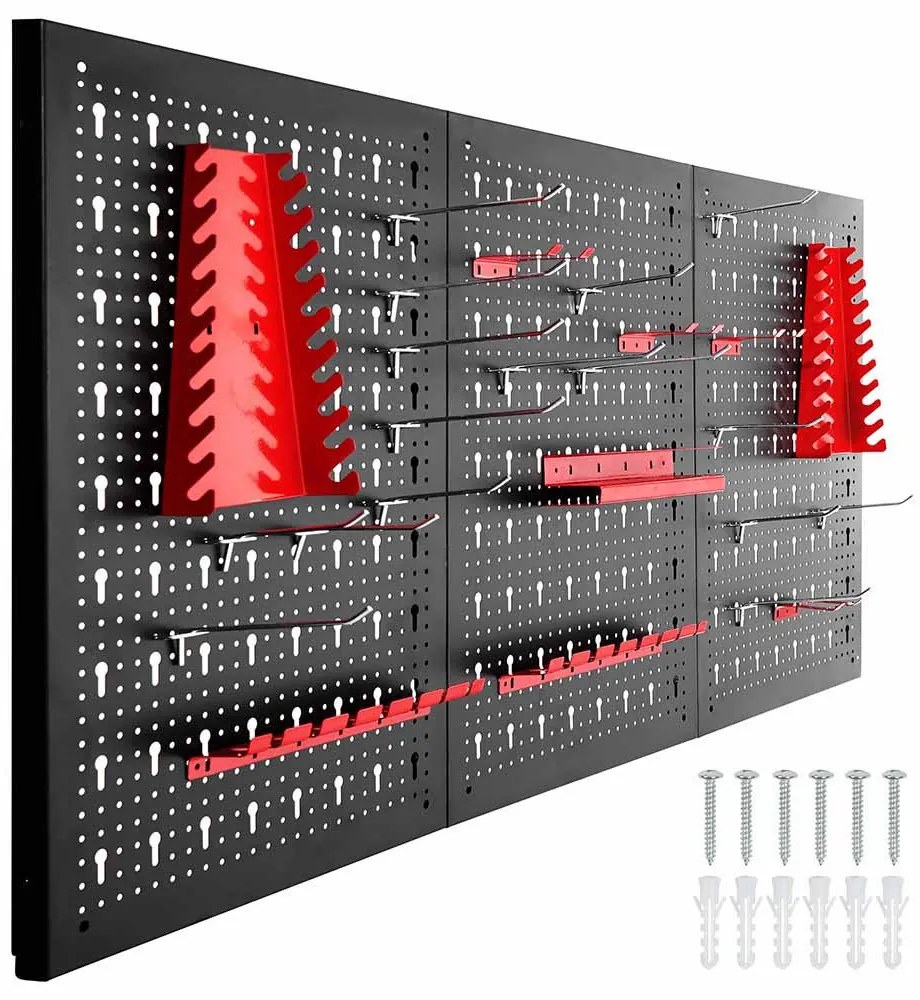 Kovový nástenný organizér na náradie s háčikmi a zásobníkmi