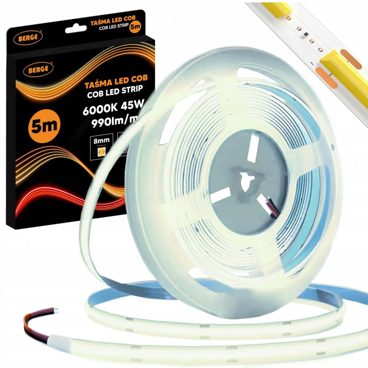 BERGE LED pásik COB Neon 12V - 480D - 9W/m - IP20 - 990lm - 5m - studená farba