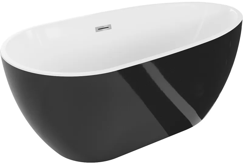 Mexen Eos, voľne stojaca vaňa 150 x 75 cm, biela-čierna, chrómový prepad, 52471507575-01