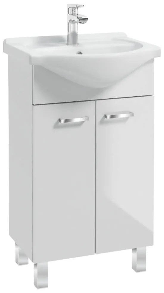 Erga Lumi, umývadlová skrinka + keramické umývadlo 50x41cm, biela lesklá-chrómová rukoväť, ERG-207-D-05012+1520