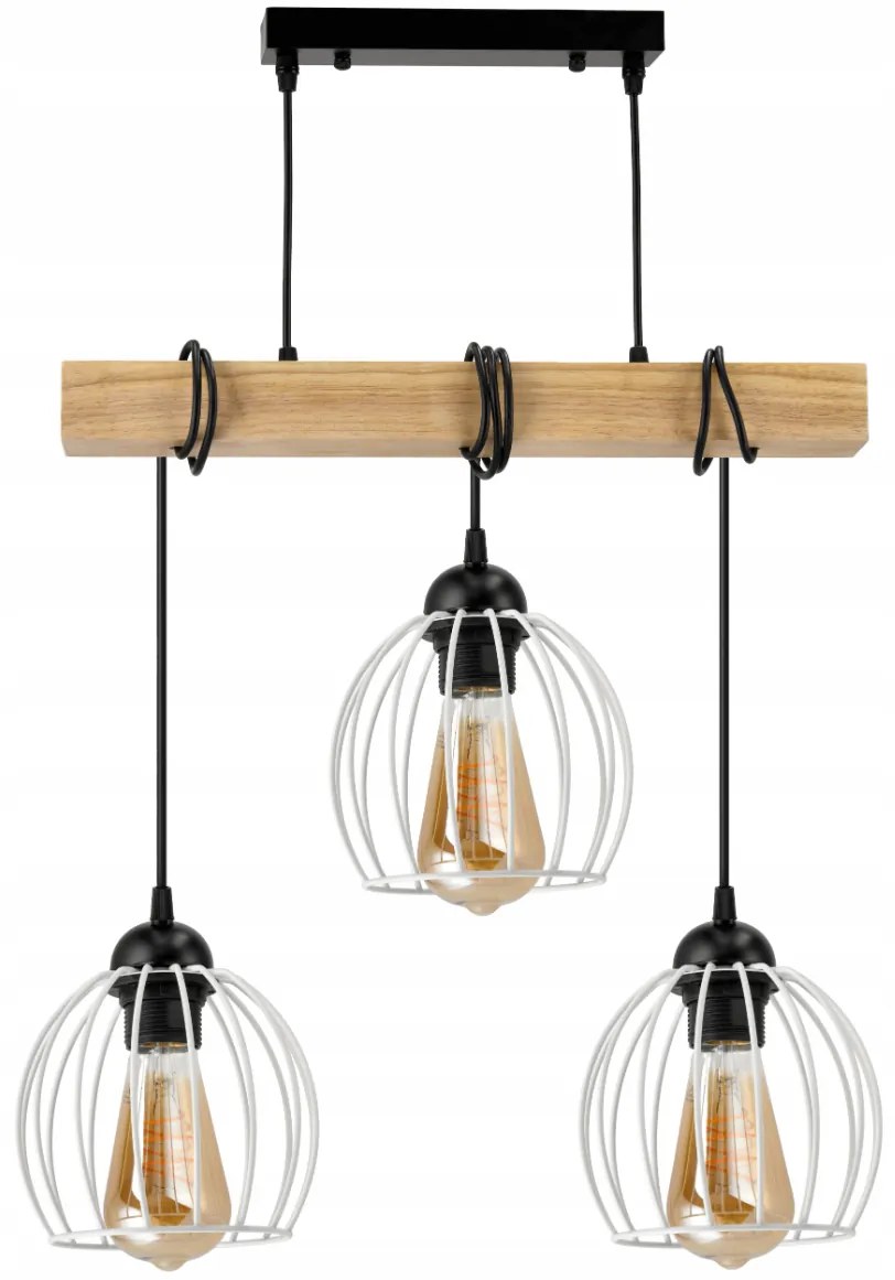 BERGE Závesné stropné svietidlo LED drevený trám 3xE27 Luster Wire ball