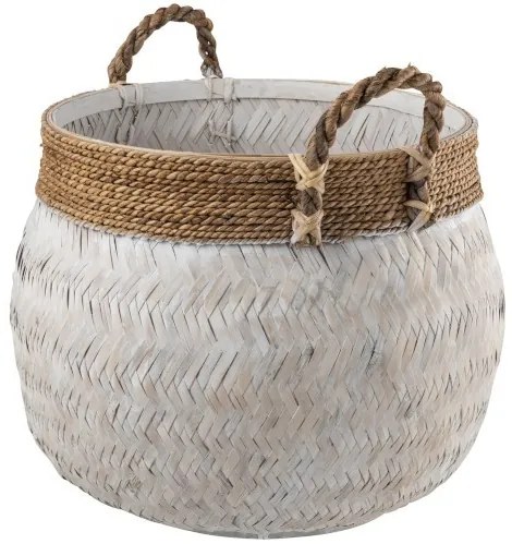 Biely bambusový košík s ušami Canasta - Ø 58 * 43 cm Biely bambusový košík s ušami Canasta - Ø 58 * 43 cm