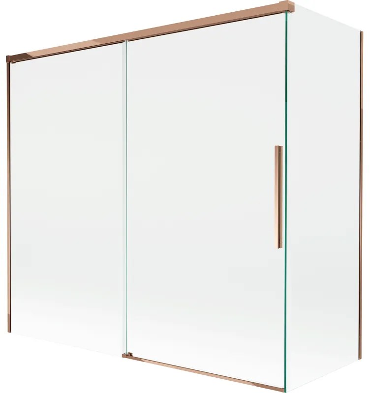 Mexen Rox, 2-krídlová posuvná vaňová zástena 170 + 70 x 150 cm, 8mm číre sklo, ružové zlato profil, 8C9-170-070-60-00