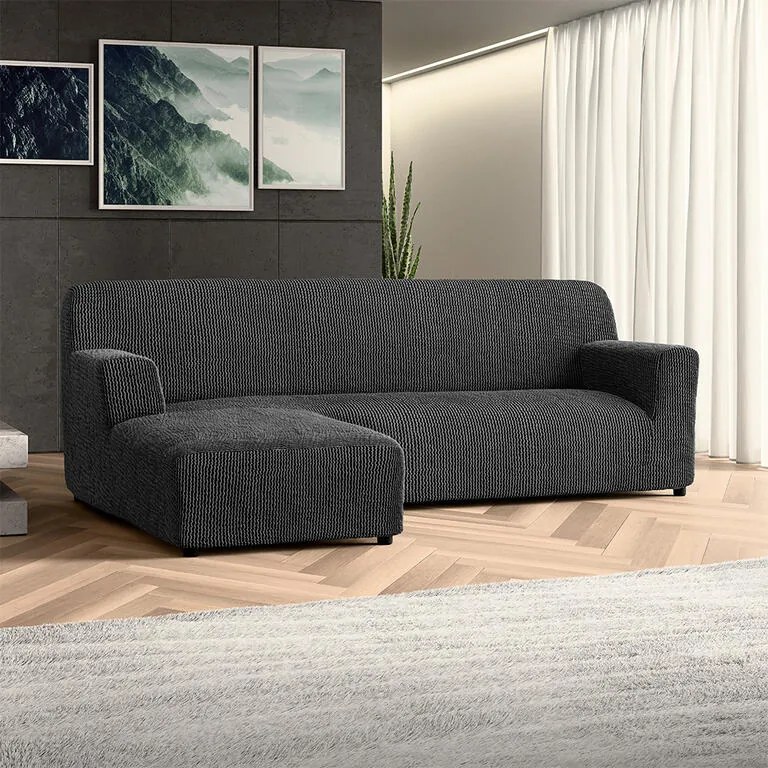 Bielastické poťahy COSTINA antracit sedačka s otomanom vľavo (š. 170 - 300 cm)