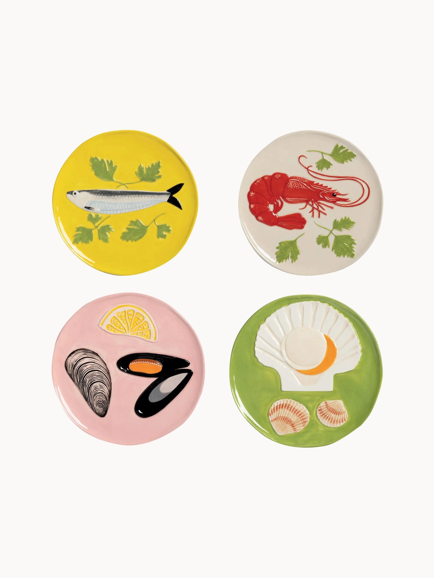 Ručne maľované raňajkové taniere De La Mer, 4 ks