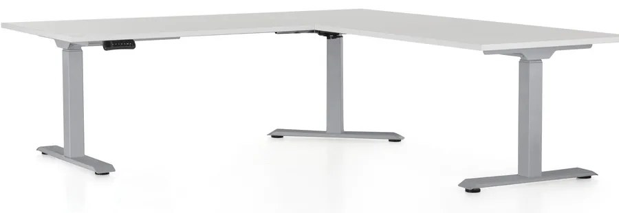 Výškovo nastaviteľný stôl OfficeTech Angle, 180 x 200 cm, sivá podnož, svetlo sivá