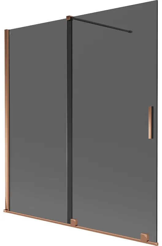 Mexen Velar, 2-krídlová posuvná vaňová zástena 150 x 150 cm, 8mm šedé sklo, ružové zlato, 896-150-000-41-60