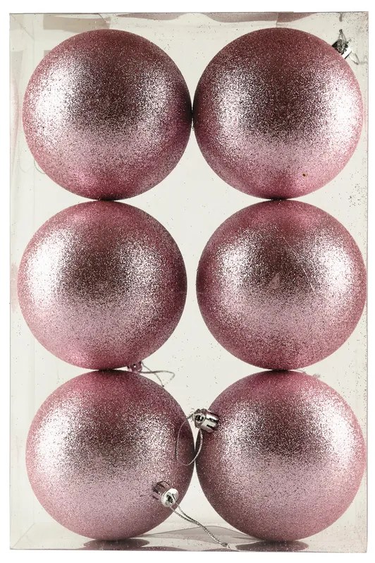 DECOLED Plastová guľa, 10 cm, jemná ružová, 6 x trblietka