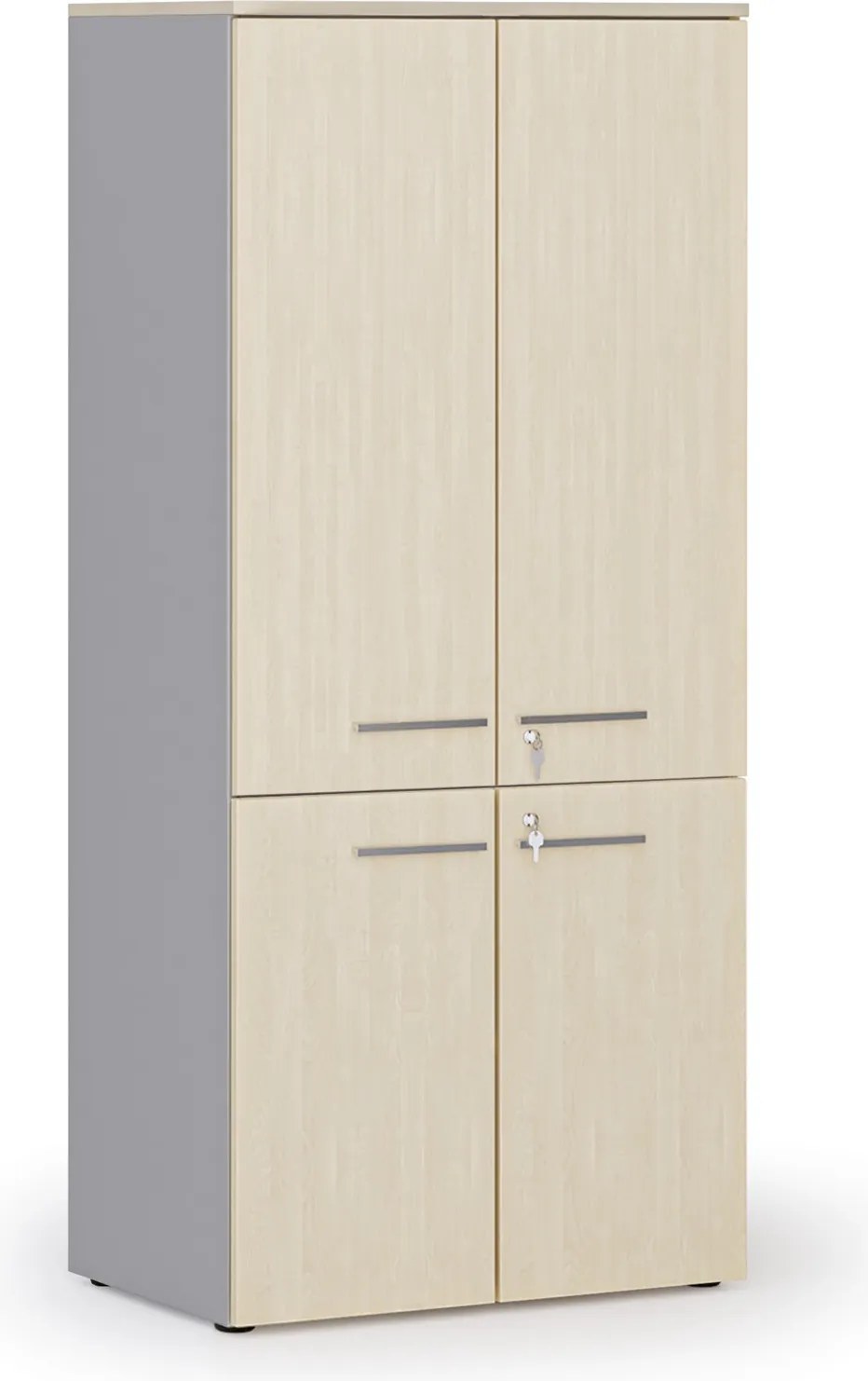 Kancelárska policová skriňa PRIMO GRAY, polené dvere, 800 x 500 x 1781 mm, sivá/breza