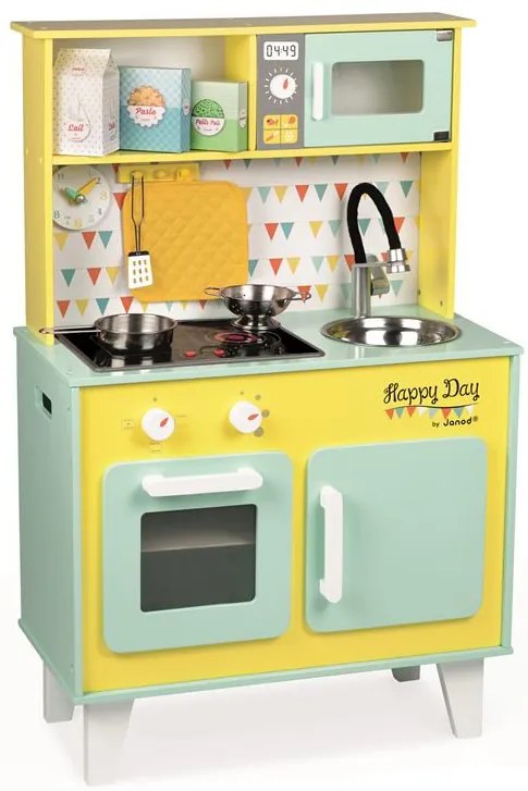 Veľká drevená kuchynka Happy Day žltá zelená