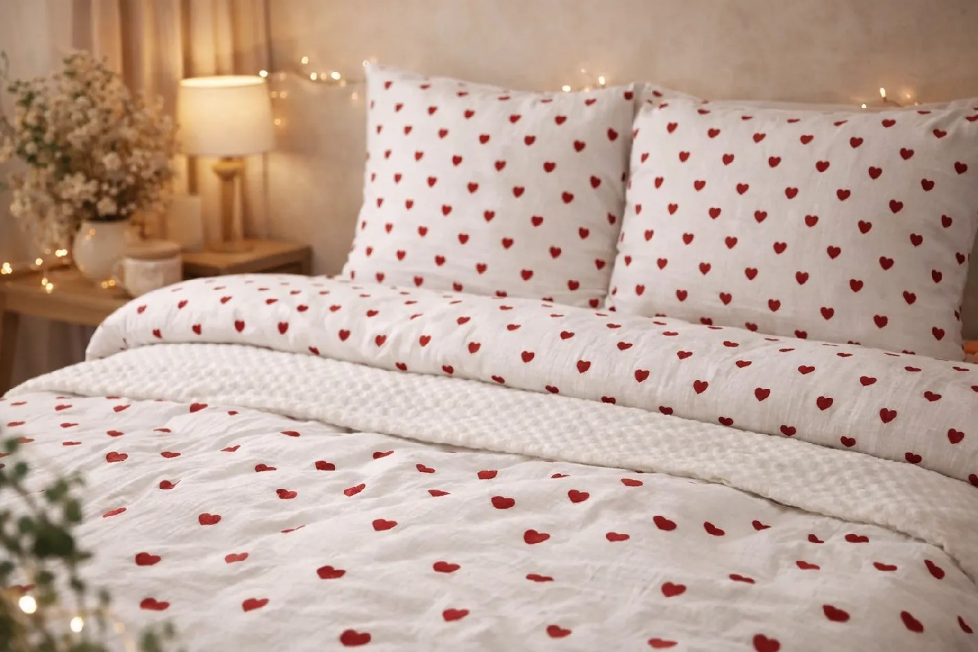 Mušelínové obliečky Srdiečka 140x200 – 100 % bavlna, romantické, priedušné, ideálne pre citlivú pokožku