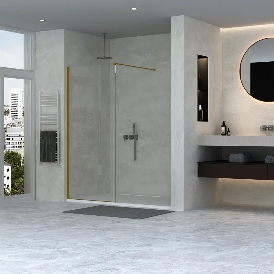 Erga Paris, sprchová zástena Walk-In 80x200 cm, 8mm číre sklo, zlatý matný profil, ERG-V02-PARIS-080x200-CL-GB