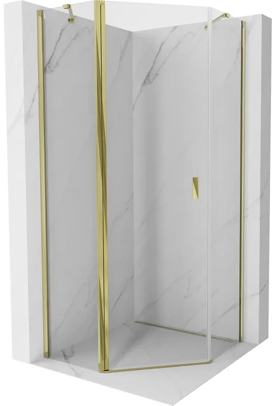 Mexen Mist, päťuholníkový sprchový kút výklopný 90 x 90 cm, číre sklo, zlatý lesklý profil, 8A8-090-090-50-00