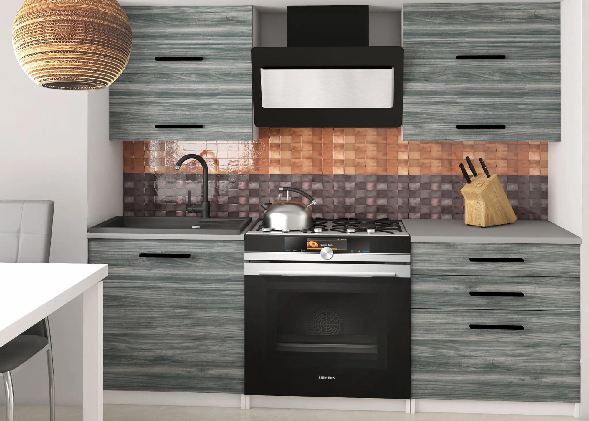 Kuchynská linka Belini 120 cm šedý antracit Glamour Wood s pracovnou doskou Eleganta2 TOR ELEGANTA2/2/WT/GW1/0/B1
