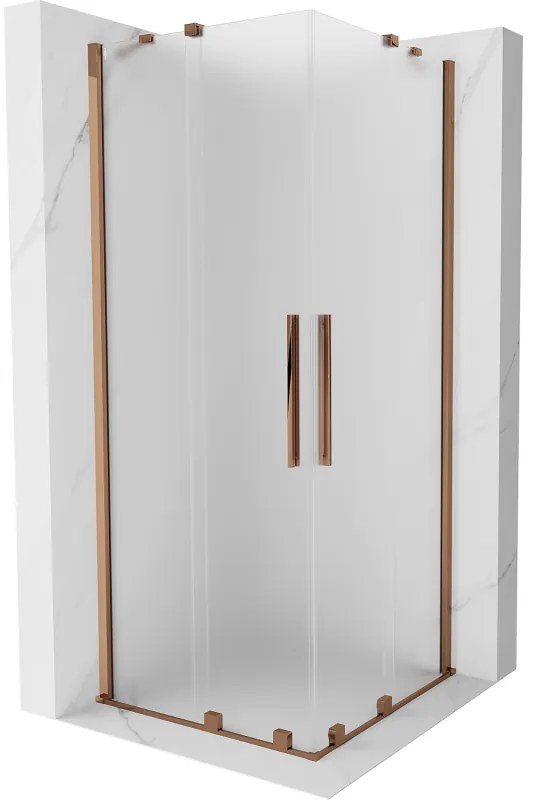 Mexen Velar Duo, sprchový kút s posuvnými dverami 90 x 90 cm, 8mm sklo námraza, ružové zlato, 871-090-090-32-60
