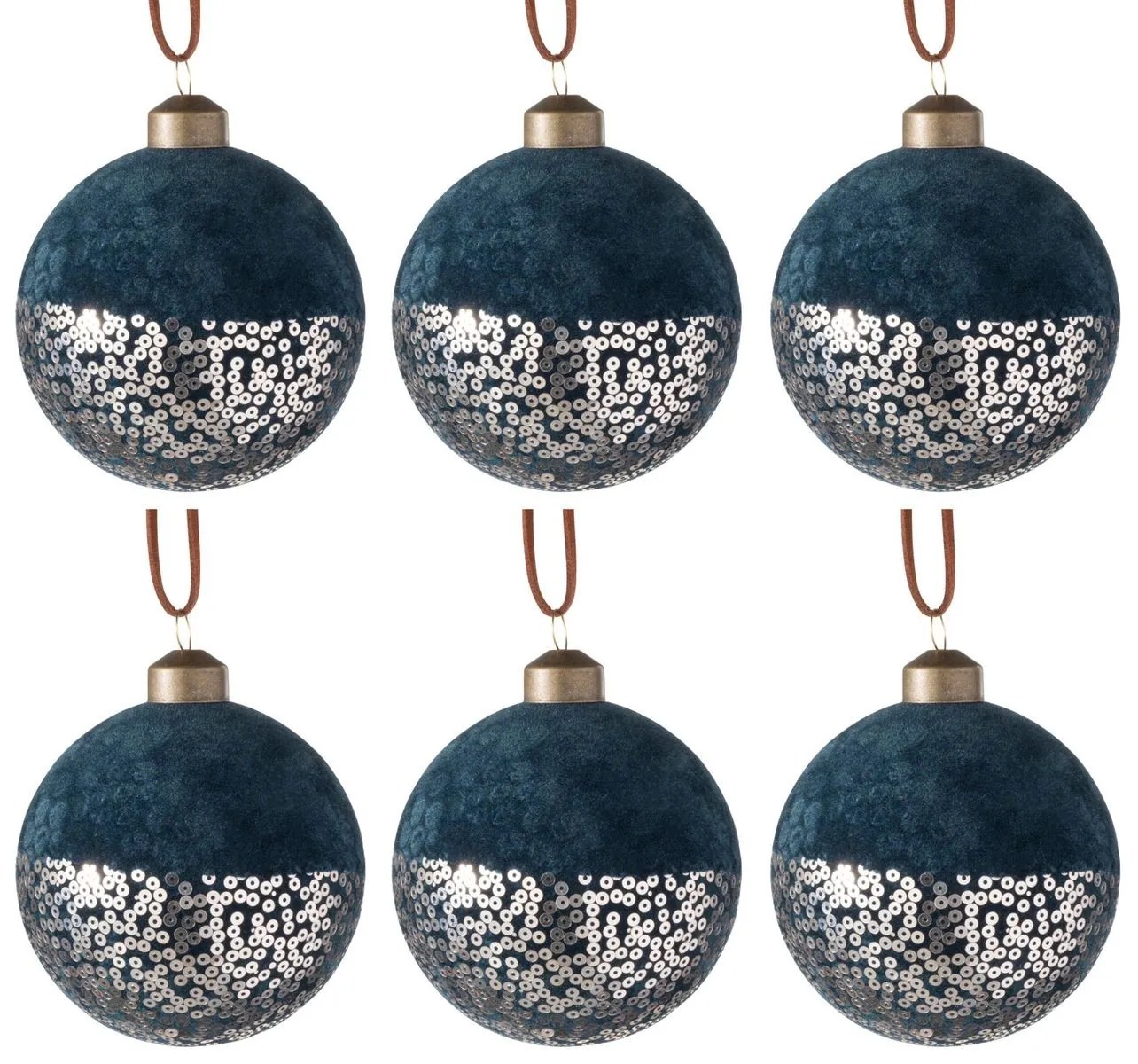 Sada 6ks modro-zlatá sklenená ozdoba gule S - Ø 8 cm