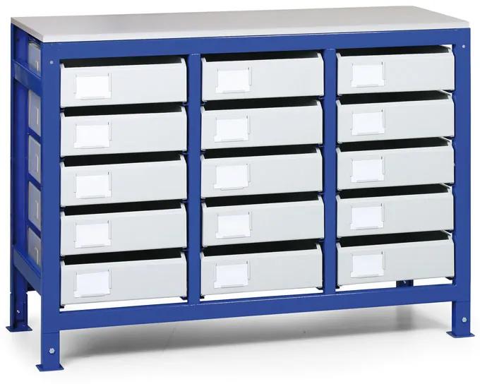 Regál s kovovými zásuvkami, 15 zásuviek, bez krycej dosky Regál s kovovými zásuvkami, 15 zásuviek, bez krycej dosky