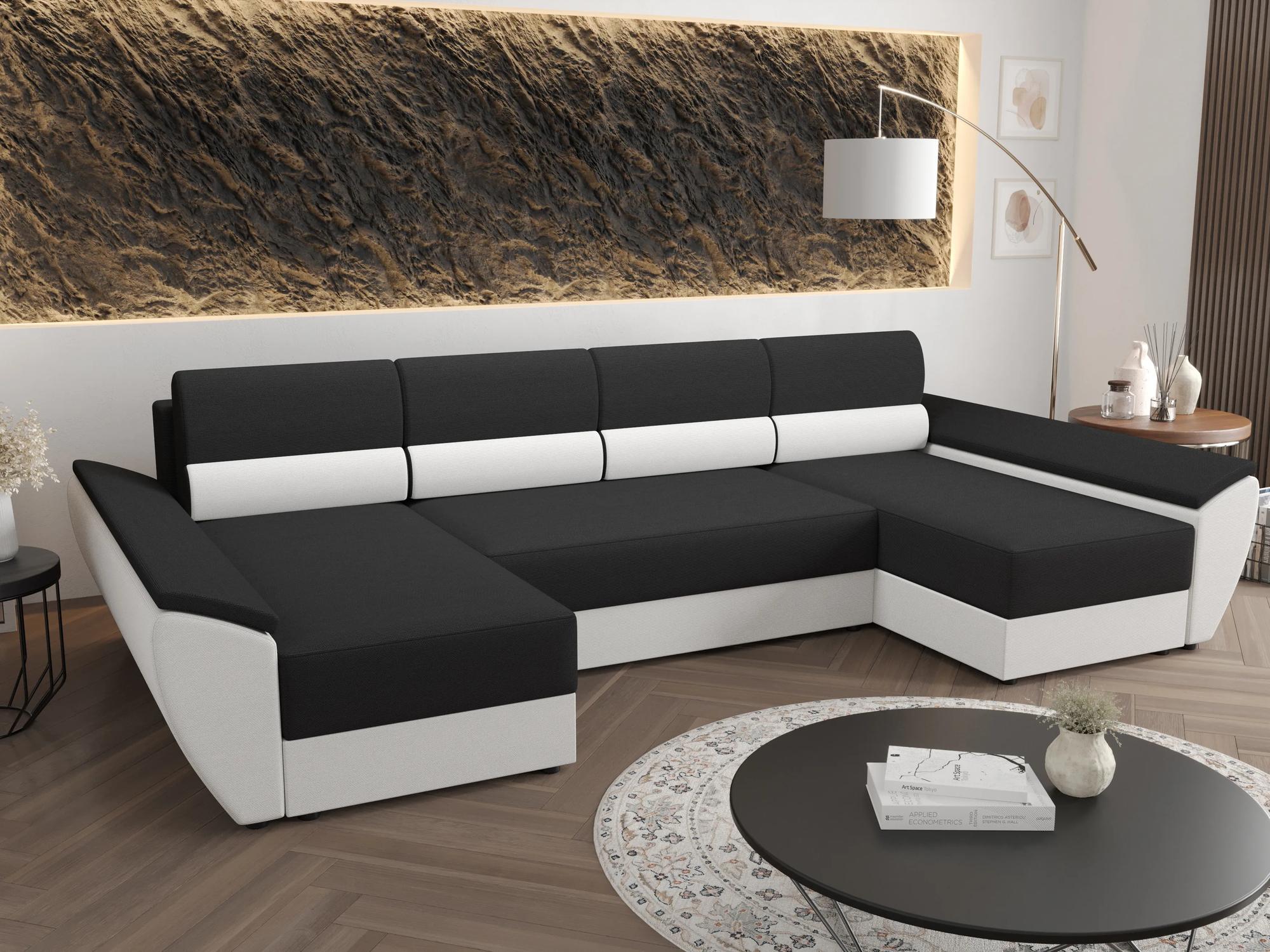 Rohová sedacia súprava U Radiant U4 (čierna + biela). Akcia -20%. Vlastná spoľahlivá doprava až k Vám domov. 1057536