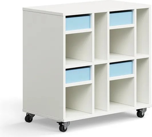 Úložná skriňa CASPER, 4 zásuvky, 8 priehradiek, biela, modrá