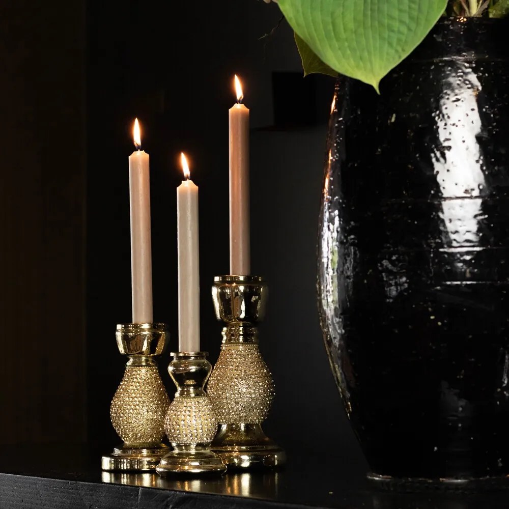 Zlatý sklenený svietnik s kamienkami Rhinestone gold M - 16 cm