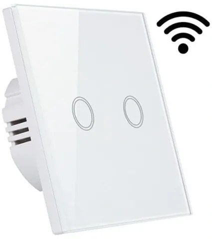 BERGE Prepínač dotykového dvojity - biely - WIFI - SKLO BERGE Prepínač dotykového dvojity - biely - WIFI - SKLO