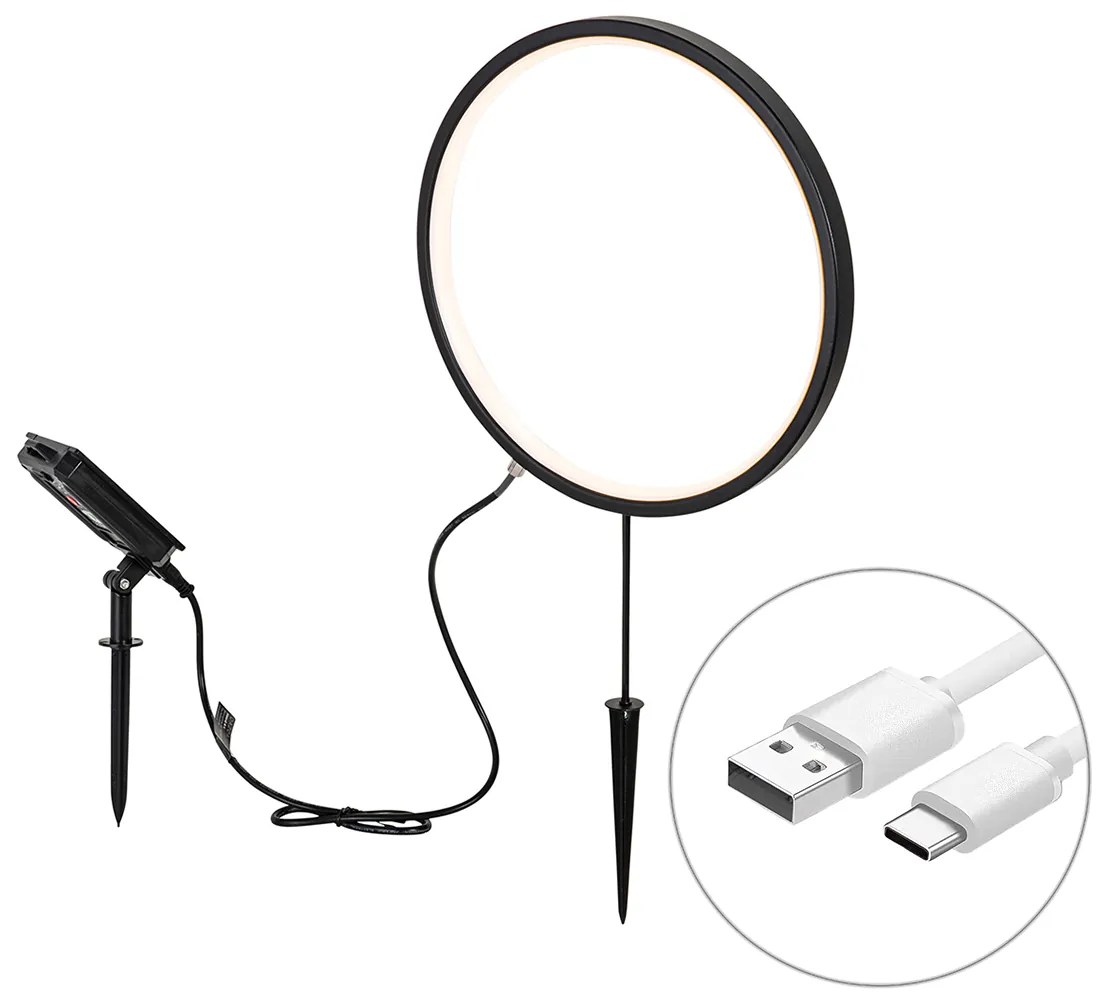 Bodové svetlo čierne 60 cm vrátane nabíjateľnej LED a solárnej IP65 - Adalind