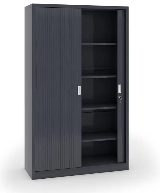 Kovová skriňa s roletovými dverami, 1990 x 1200 x 450 mm, demont, tmavo sivá