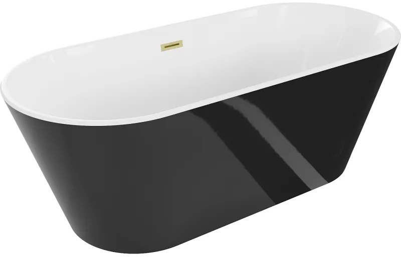 Mexen Flavia, voľne stojaca vaňa 150 x 75 cm, biela-čierna, zlatý matný prepad, 54031507575-55