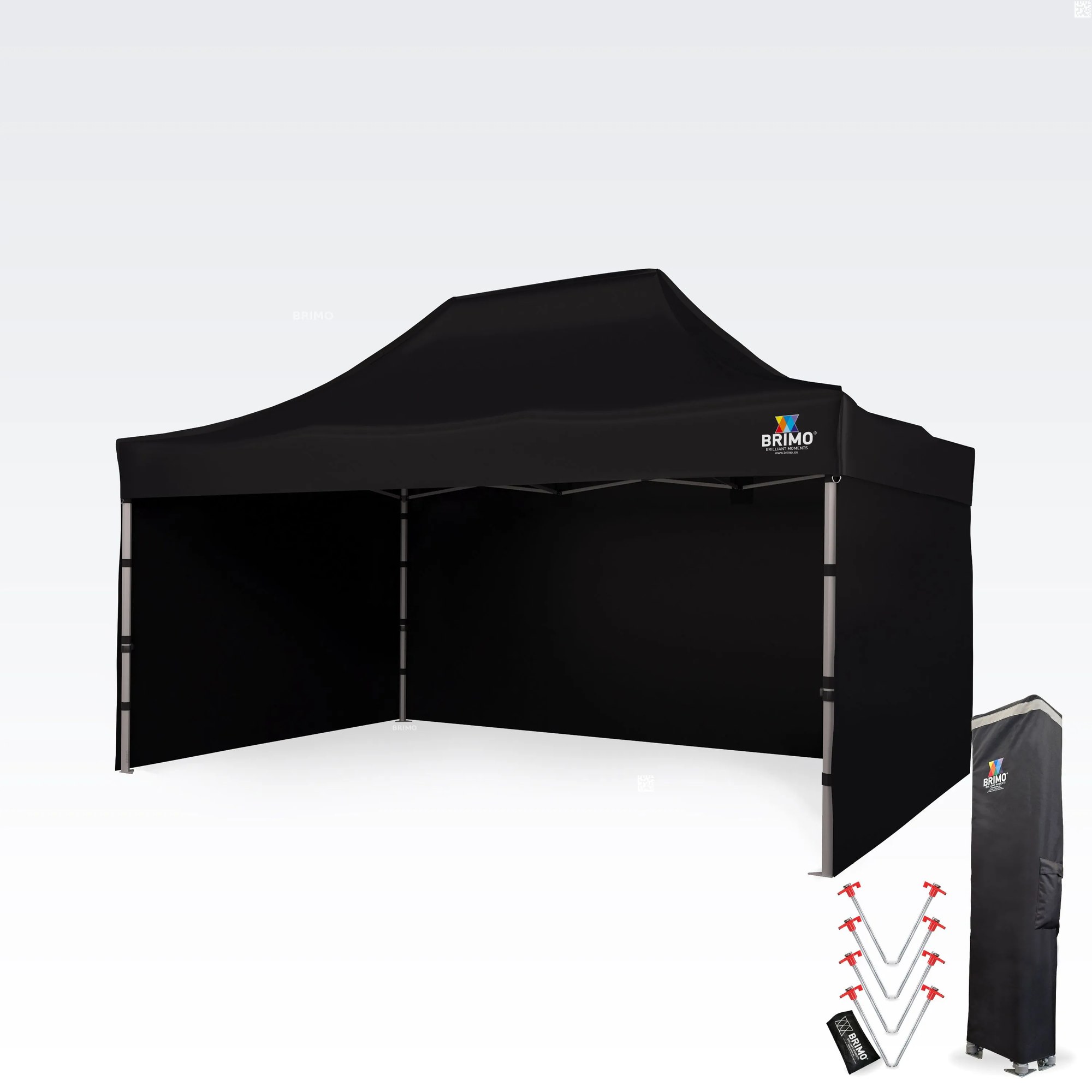 BRIMO Profesionálny promo nožnicový altánok 3x4,5m | Masívny ALU profil 1,8mm - s 3 stenami - Čierna 14