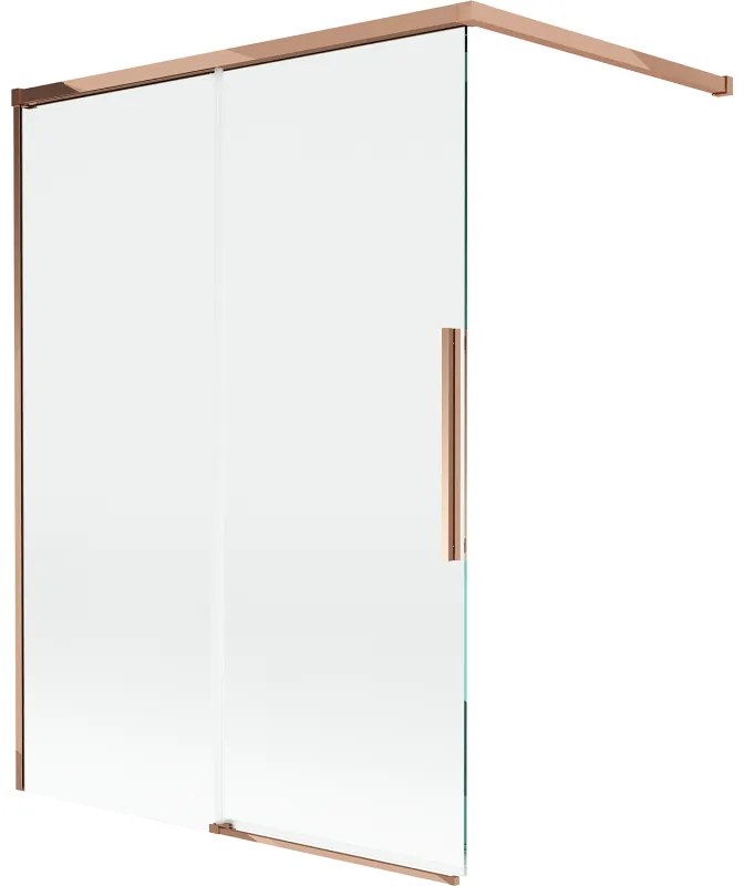 Mexen Rox, 2-krídlová posuvná vaňová zástena 120 x 150 cm, 8mm číre sklo, ružové zlato profil, 8C9-120-003-60-00