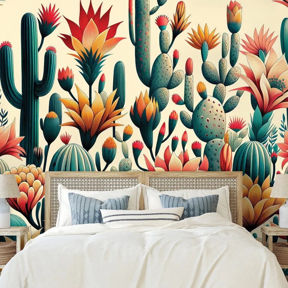 Samolepiaca tapeta farebné kaktusy v púšti