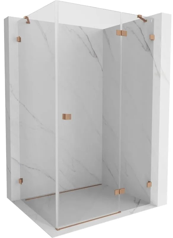 Mexen Lunar, pravostranný výklopný sprchový kút 95 x 80 cm, 8mm číre sklo, profil medená matná, 834-095-080-65-00-P