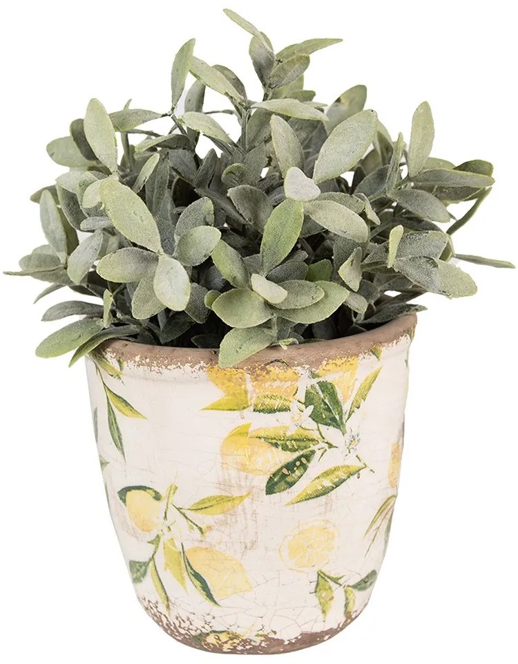 Béžový keramický obal na kvetináč s citrónmi Lemonio XS - Ø 11*10 cm