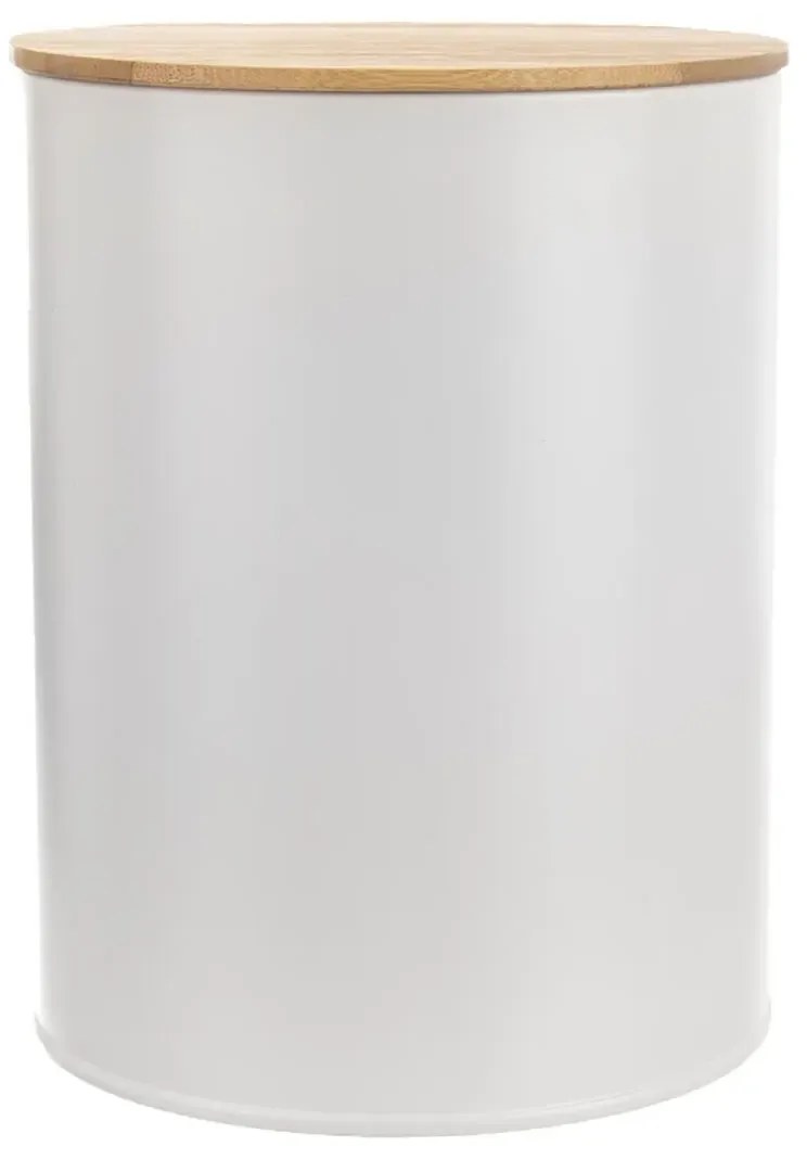 Dóza na potraviny, plechová, biela, s bambusovým vrchnákom - 2,3l