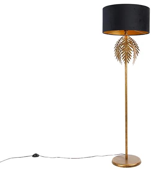 Stojaca lampa zlatá 145 cm s čiernym zamatovým tienidlom 50 cm - Botanica
