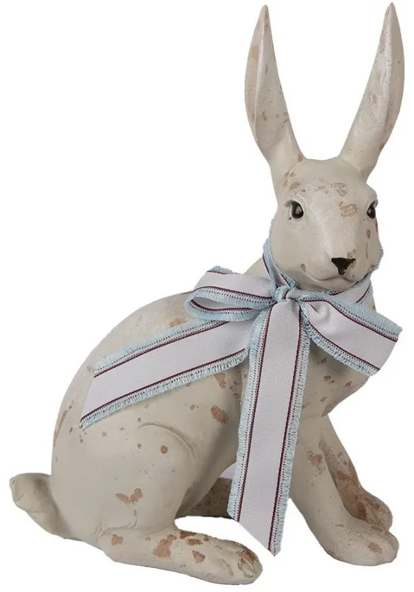 Dekorácia béžový sediaci králik s mašľou - 20*11*28 cm