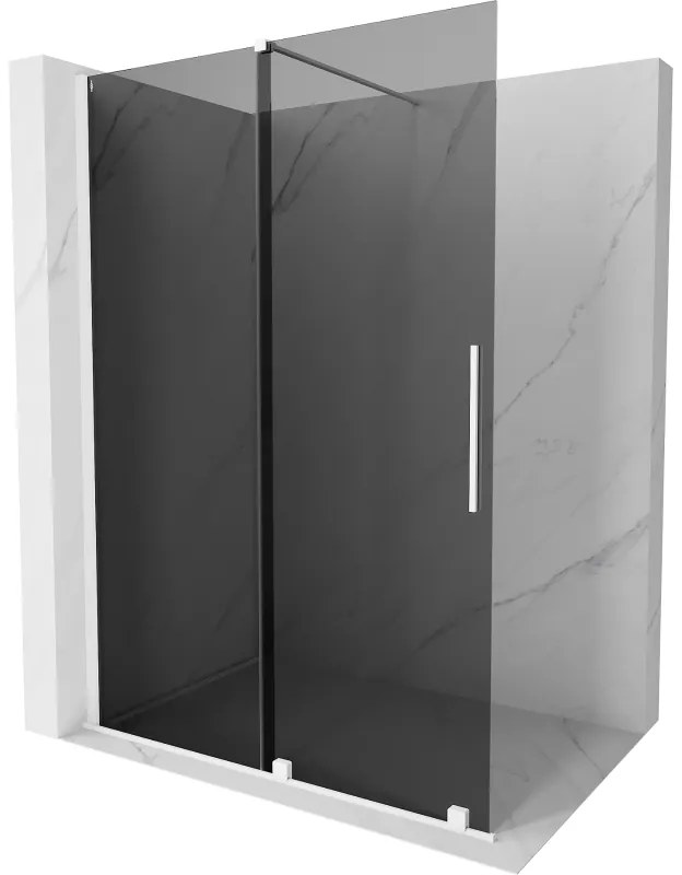 Mexen Velar, sprchová zástena s posuvnými dverami Walk-in 150 x 200 cm, 8mm šedé sklo, biela matná, 871-150-000-43-20