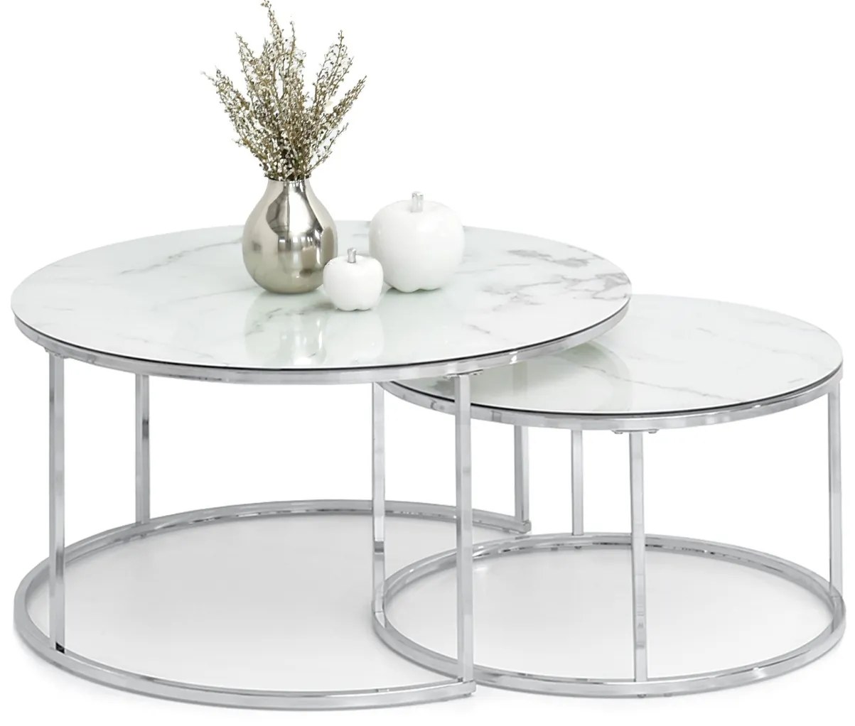 Konferenčný stolík Grande (biely mramor + chrómová). Akcia -32%. Vlastná spoľahlivá doprava až k Vám domov. 1111612