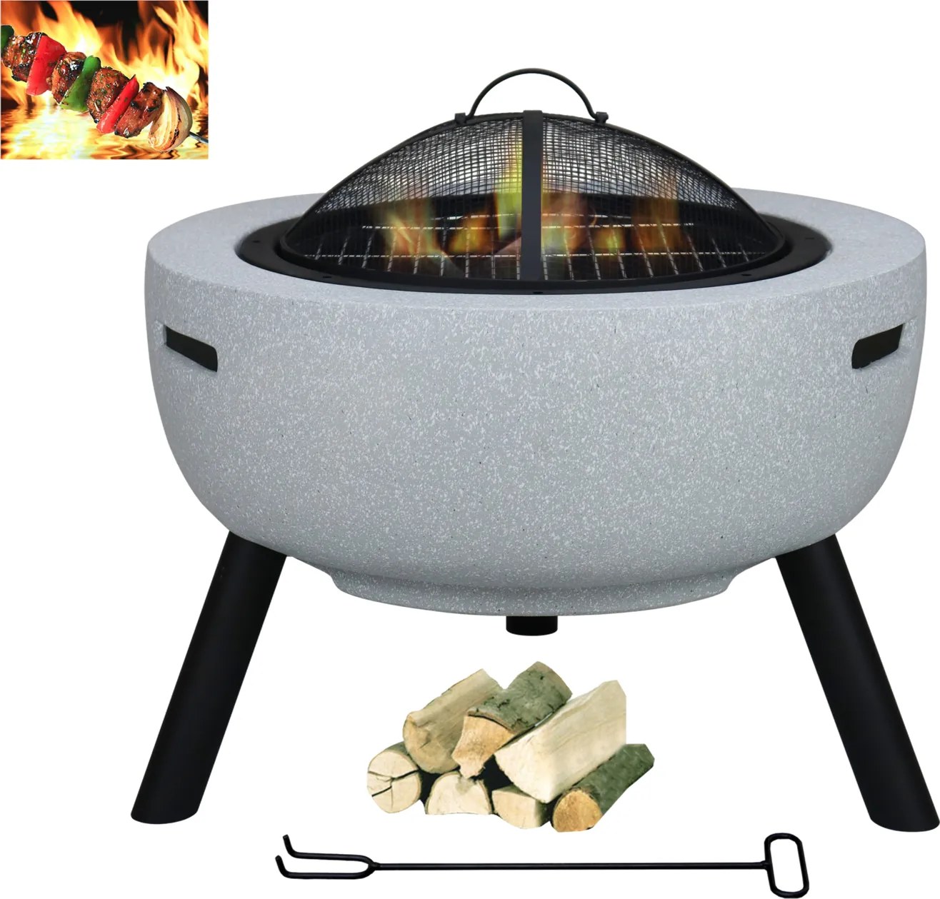 ZÁHRADNÝ OHNISKO NA NOHÁCH S VEKOU A POKEROM 60 x 60 x 52 CM *5252