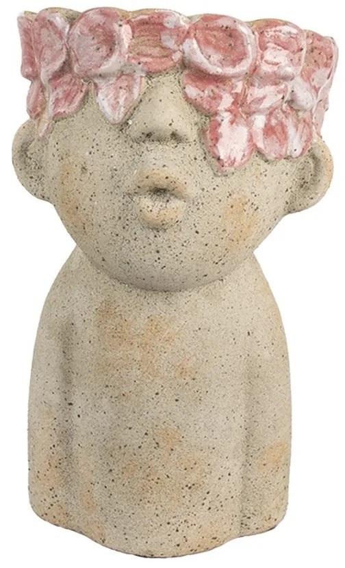 Béžový antik obal na kvetináč hlava ženy s kvetmi Danaé M - 16*15*25 cm