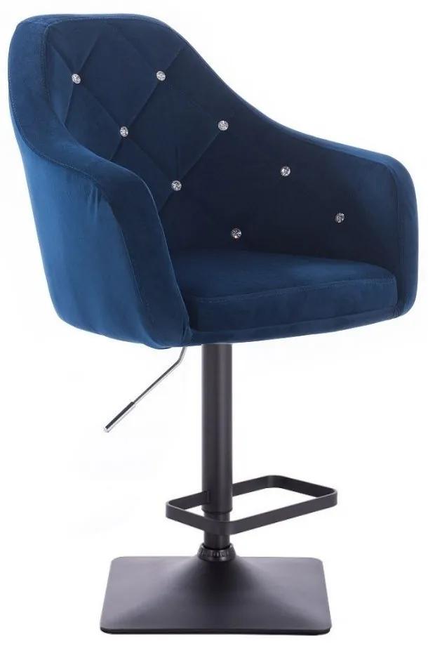 LuxuryForm DESIGN Barová stolička ROMA VELUR na čiernej hranatej podstave - modrá