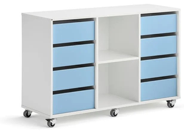 Úložná skriňa CASPER, 8 zásuviek, 2 priehradky, biela, modrá
