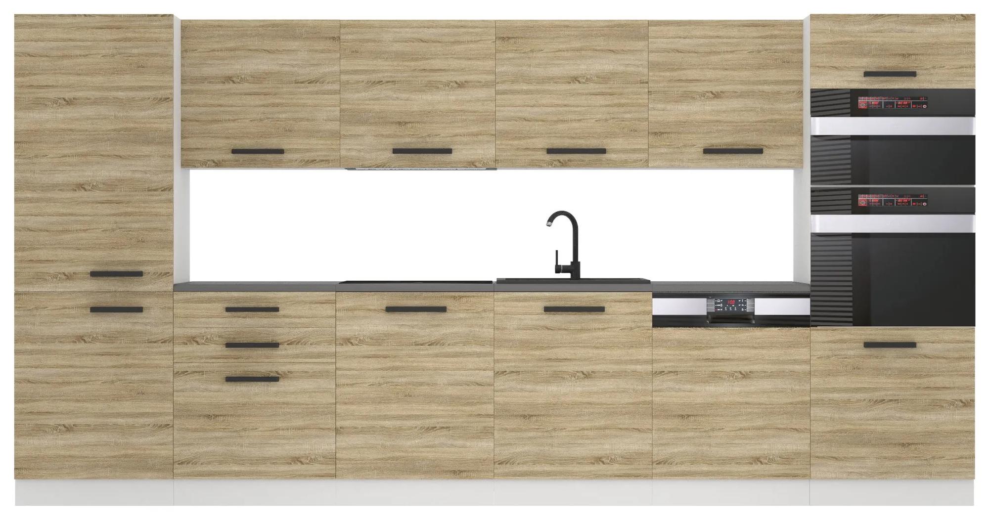 Kuchynská linka Belini Premium Full Version 360 cm dub sonoma s pracovnou doskou NAOMI