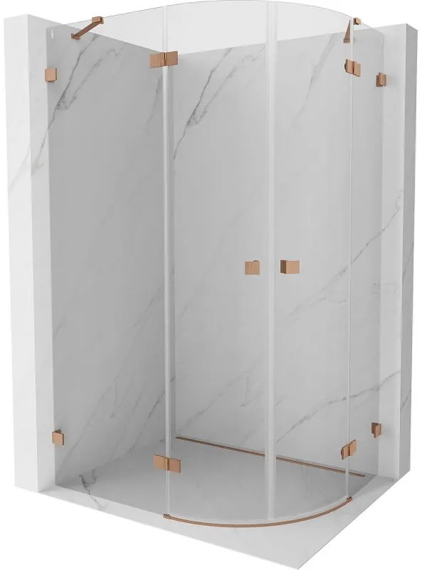 Mexen Lunar, polkruhový sprchový kút naklápací doľava 80 x 70 cm, 8mm číre sklo, profil medená matná, 833-080L-070P-65-00