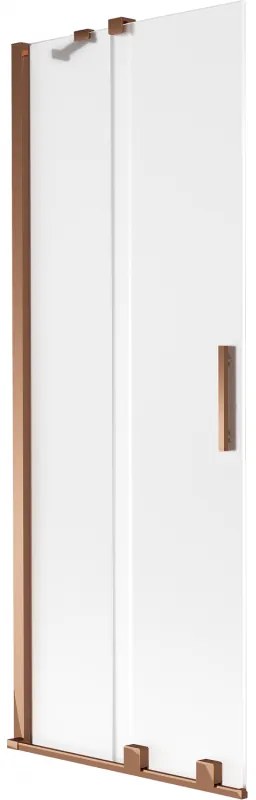 Mexen Velar, 2-krídlová posuvná vaňová zástena 75 x 150 cm, 8mm sklo námraza, ružové zlato, 896-075-000-31-60